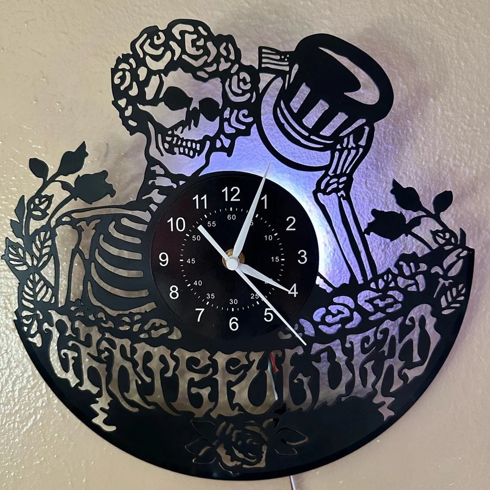Grateful Dead Inspired Black Bertha Skeleton Wall Clock - LED Accent